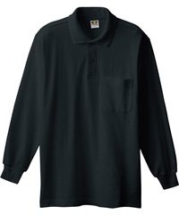【桑和】0090     長袖ポロシャツ（胸ポケット）(4ﾌﾞﾗｯｸ-S)